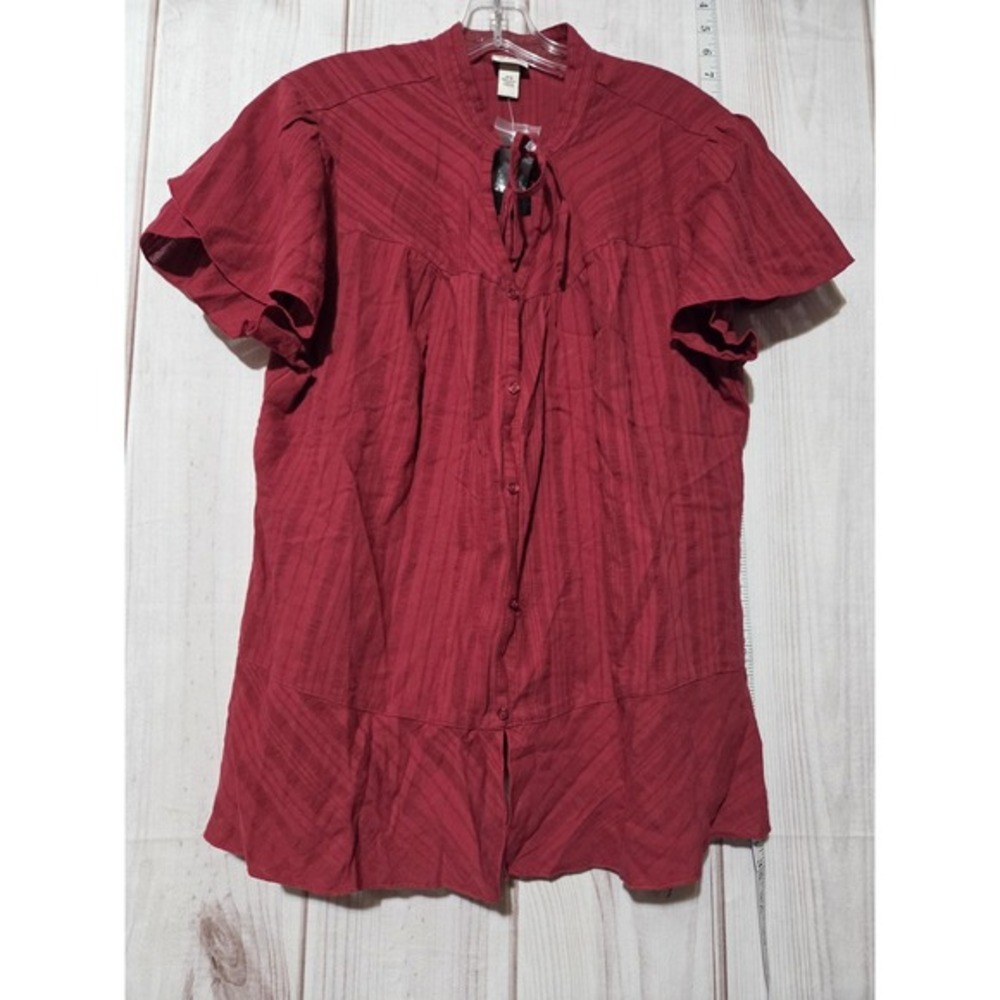 Venezia Shirt Womens 14/16 Red Button Front Short Sleeve Lane Bryant Top